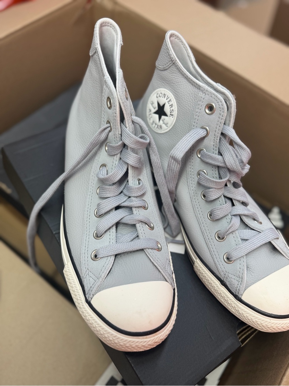 Converse High Top Sneakers in Light Gray and White